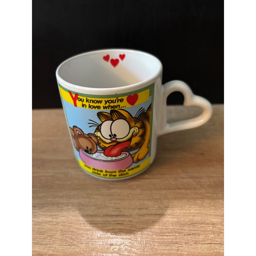 1978 Garfield Enesco Heart Handle Mug You Know You're In Love When Pooky VTG